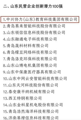 科技賦能教育，創(chuàng)新引領(lǐng)未來(lái) 中興協(xié)力集團(tuán)入圍山東民營(yíng)企業(yè)創(chuàng)新潛力百?gòu)?qiáng)